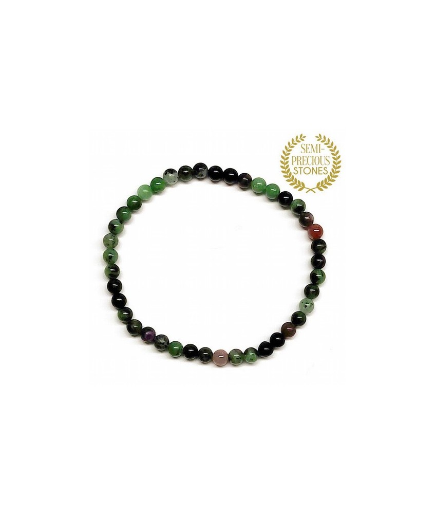 Pulsera de Rubí-Zoisita en bola de 4mm. Piedras semi-preciosas

Pulsera elástica.

Peso: 5 gramos aprox.