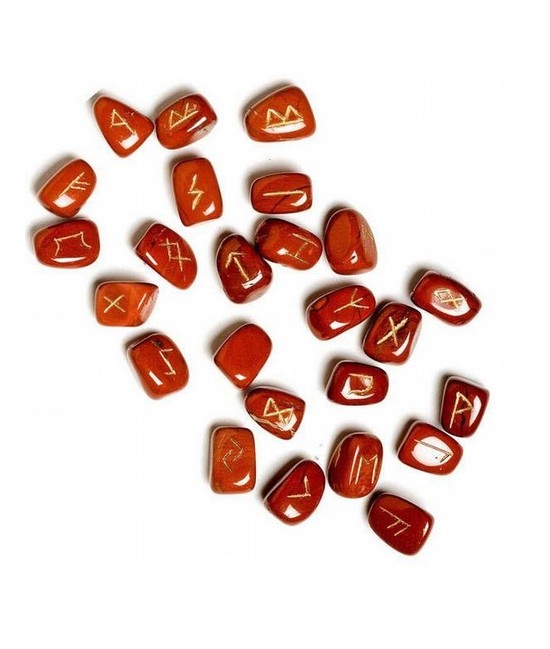Runas Jaspe Rojo rodadas. 24 piezas.
Bolsa de terciopelo.