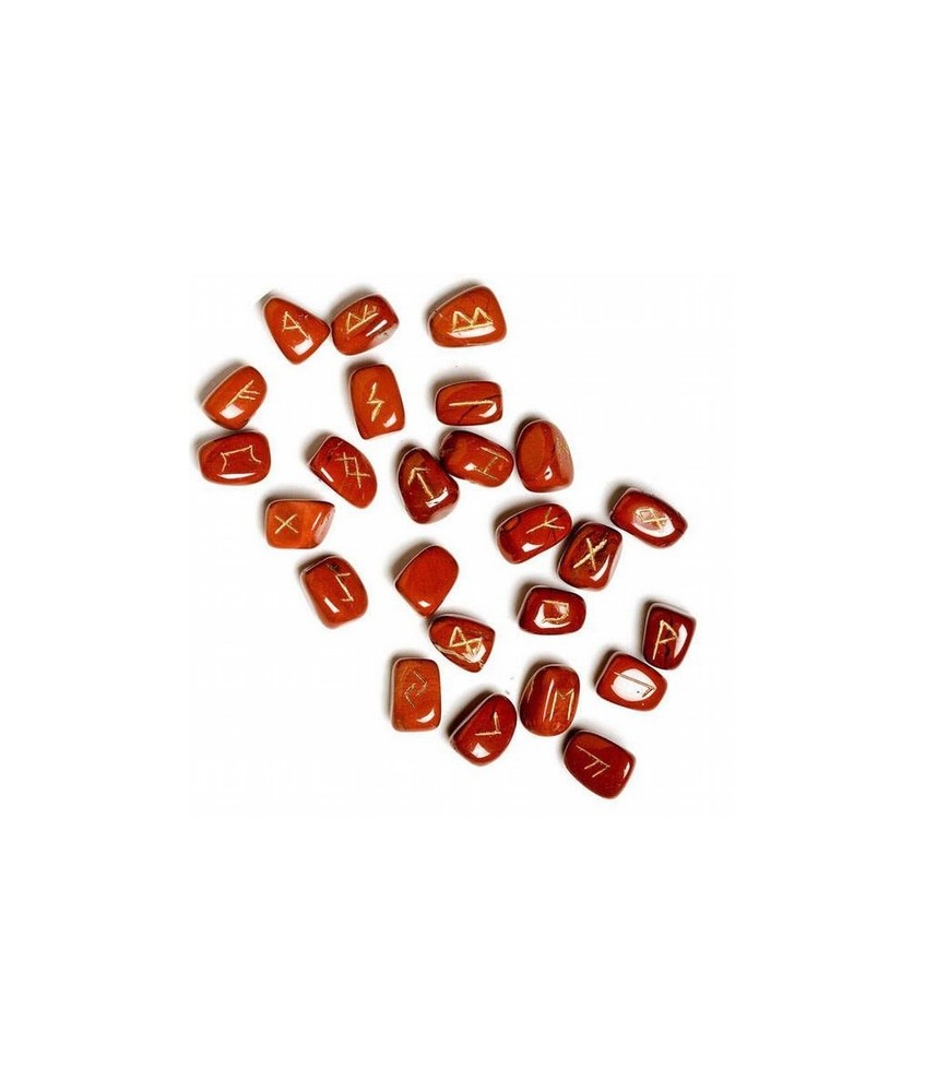 Runas Jaspe Rojo rodadas. 24 piezas.
Bolsa de terciopelo.