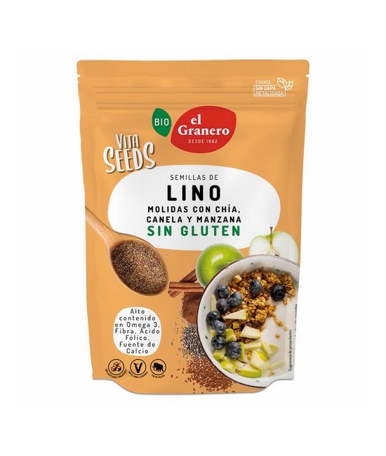 VITASEEDS SEMILLAS DE LINO, CHIA. MANZANA Y CANELA BIO, 200 g
Ref. 019124

Ingredientes: semillas de lino marrón* molidas 78