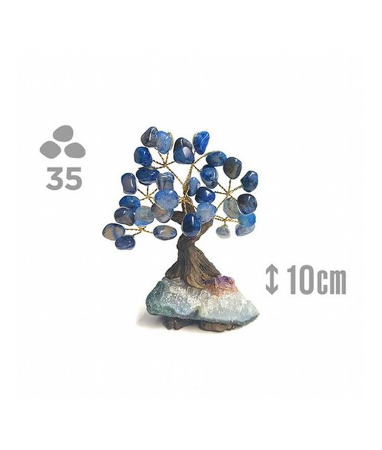Árbol compuesto de 35 piedras de Agata Azul (de 1cm aprox).

Base de drusa de Amatista.

Medida: 10cm de alto aprox.