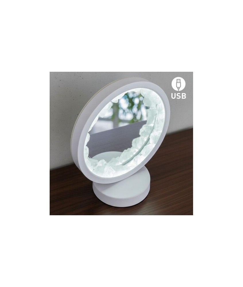 Lámpara de mesa redonda y blanca de Cristal de Roca con función espejo.

Iluminación LED fácil y rápida mediante cable USB.
