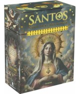 Caja que contiene 40 estampas de santos del cristianismo, representados en hermosas obras pictóricas, además de un libro de 80 