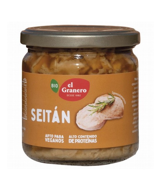 SEITAN EN CONSERVA BIO, 385 g
Ref. 015382

Ingredientes: agua, gluten de trigo* 22%, harina de trigo* 4%, tamari* (soja*, ag