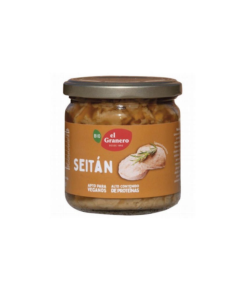 SEITAN EN CONSERVA BIO, 385 g
Ref. 015382

Ingredientes: agua, gluten de trigo* 22%, harina de trigo* 4%, tamari* (soja*, ag