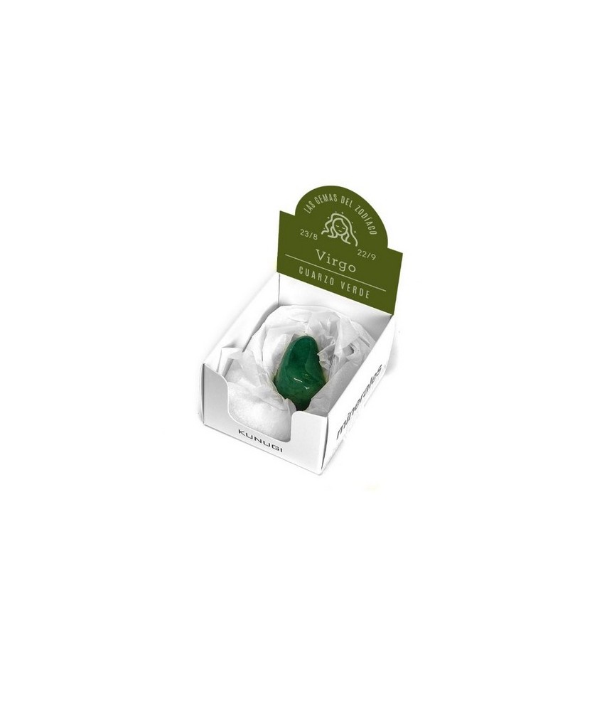 Caja que contiene gema de Cuarzo Verde de 3-4 cm aprox.

El signo del zodíaco que representa el Cuarzo Verde es Virgo.

Med