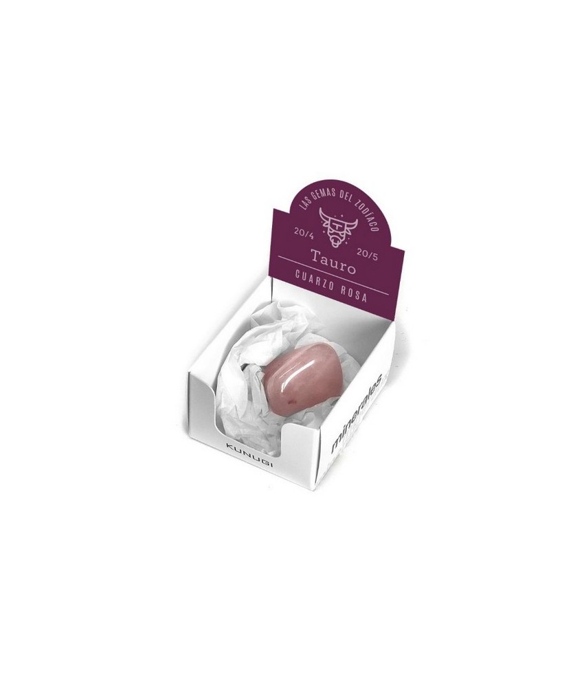 Caja que contiene gema de Cuarzo Rosa de 3-4 cm aprox.

El signo del zodíaco que representa el Cuarzo Rosa es Tauro.

Medid