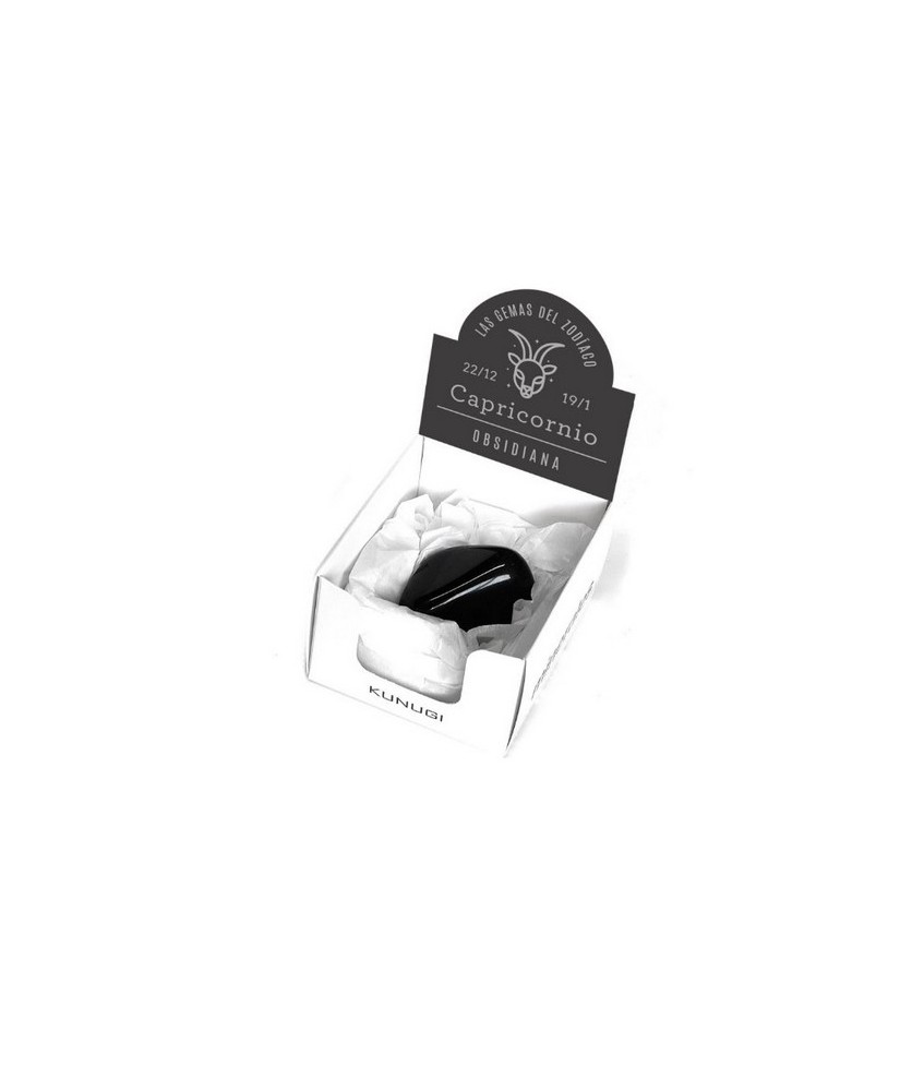 Caja que contiene gema de Obsidiana de 3-4 cm aprox.

El signo del zodíaco que representa la Obsidiana es Capricornio.

Med