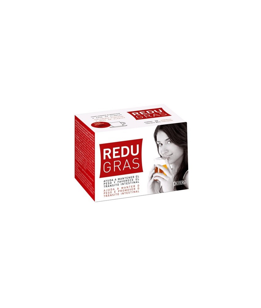 DESCRIPCIÓN: Redugras es un complemento alimenticio en forma de sobres-filtro para infusión, con una cuidada mezcla de plantas 