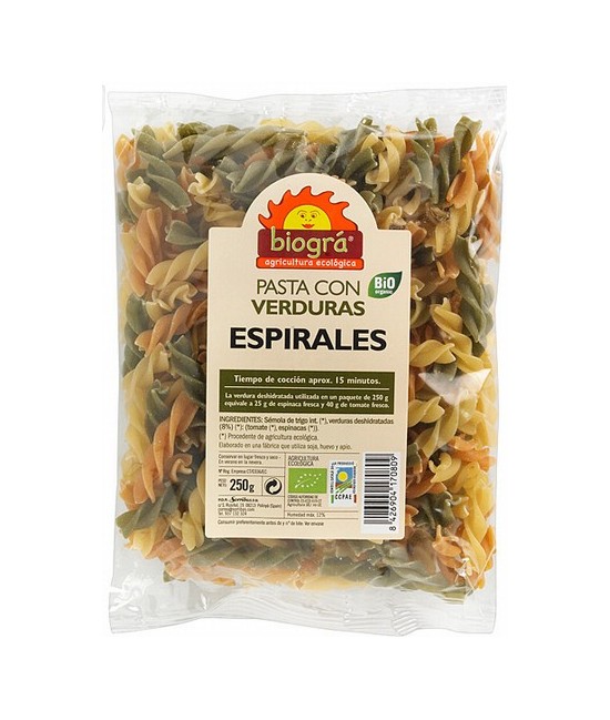 Espirales con verduras

Pueden cocinarse hervidos, acompañados con mantequilla o con salsa de tomate, boloñesa, pesto...

L