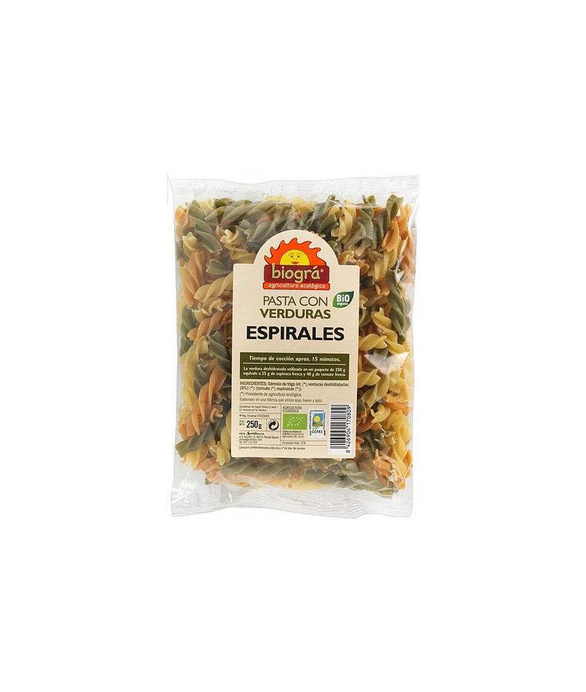 Espirales con verduras

Pueden cocinarse hervidos, acompañados con mantequilla o con salsa de tomate, boloñesa, pesto...

L