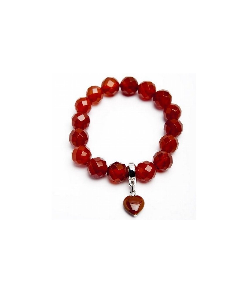 KU.PULSERA CARNEOLA BOLA FACETADA 12 CORAZON