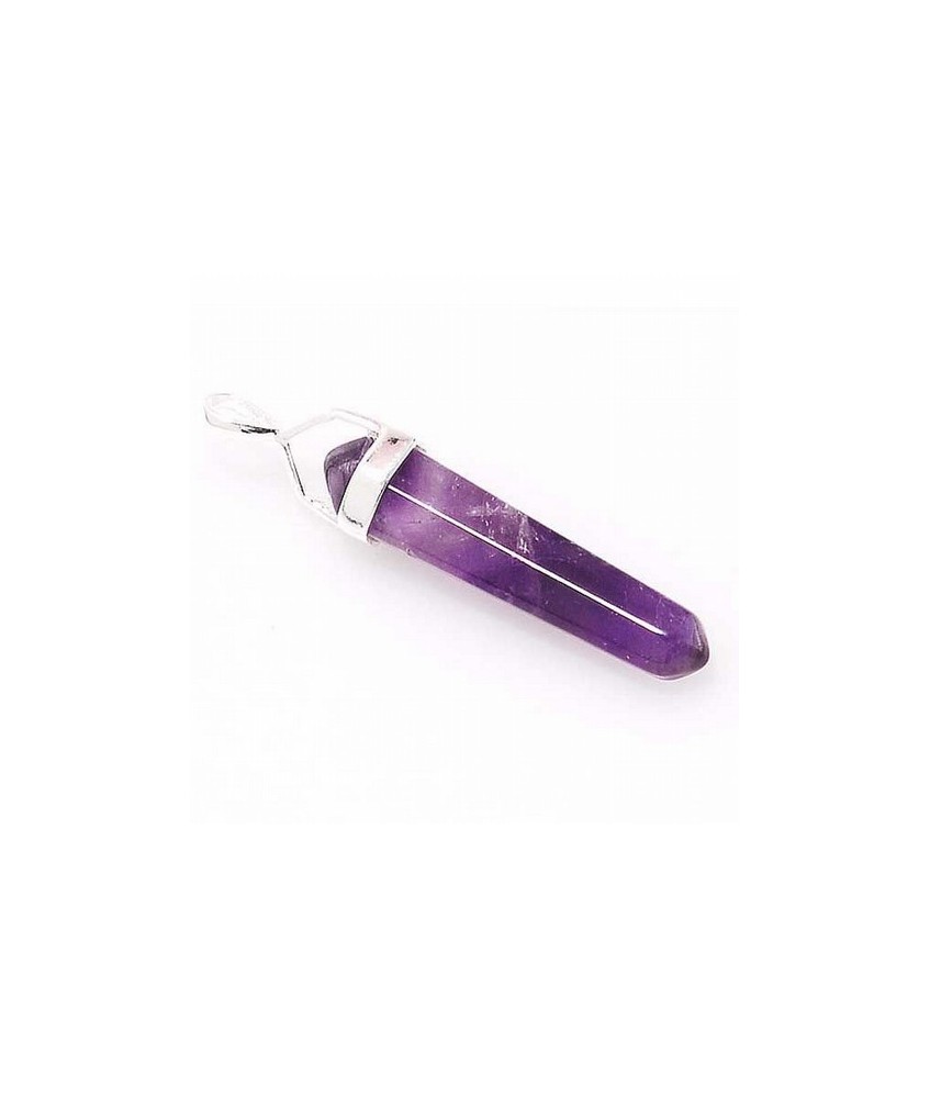Colgante Punta Biterminada de Amatista de aprox. 30 mm. de longitud. Con engarce fijo en plata.
El colgante se sirve en estuch