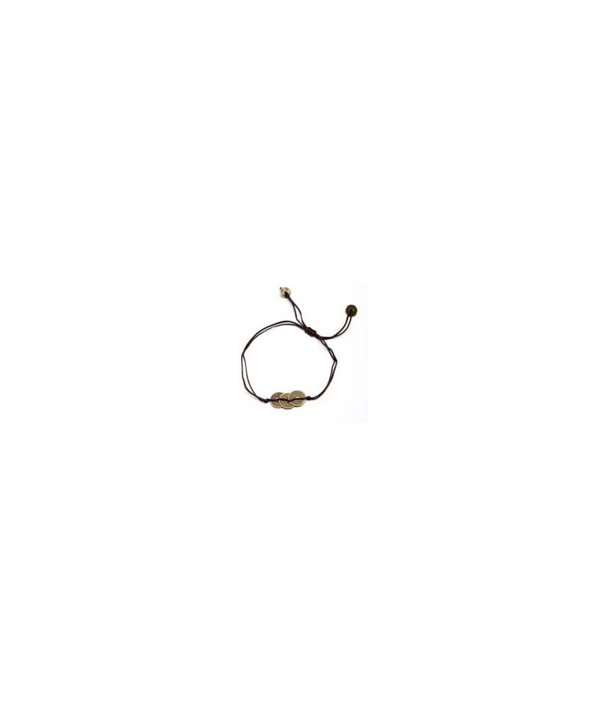 KU.PULSERA MONEDA 3 HILO MARRON