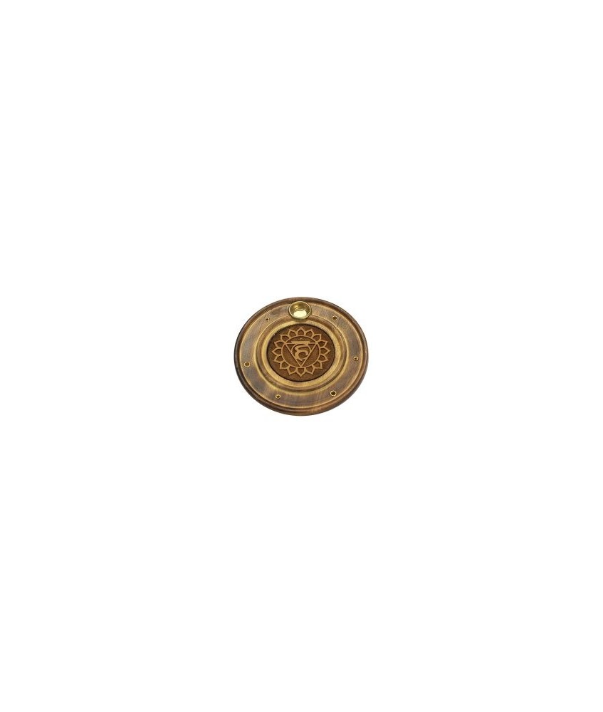 Engraved wood incense holder.
Size: 100mm diameter.