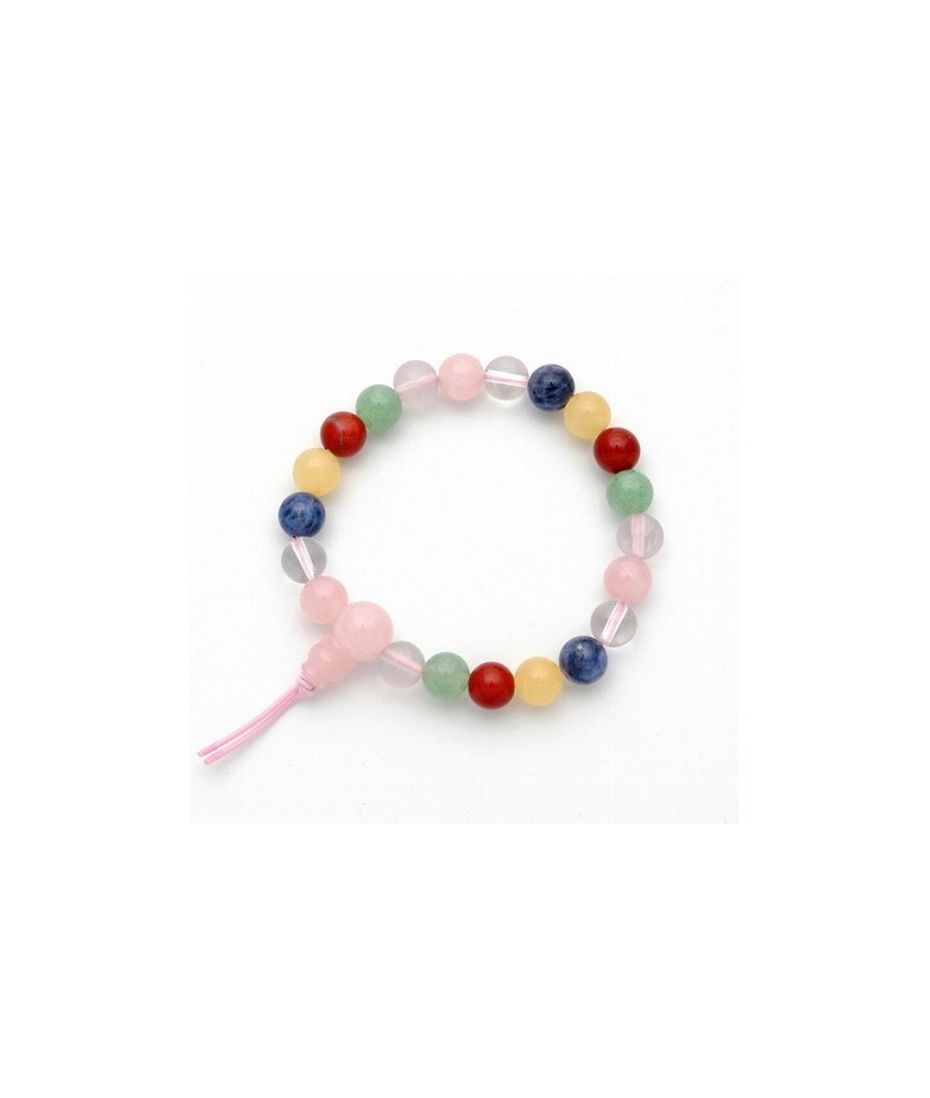 Pulsera minerales colores de los chakras en bolas de 8mm. 
Presentada con cartón con el  nombre del mineral y su propiedad.