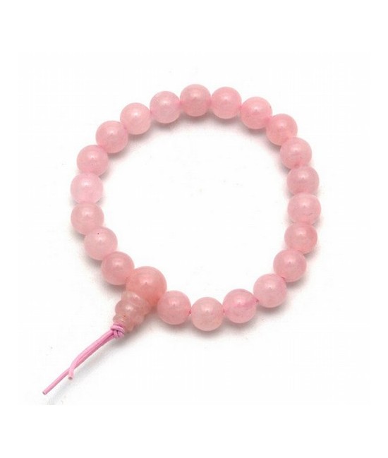 Pulsera de cuarzo rosa en bolas de 8mm.
Presentada con cartón con el  nombre del mineral y su propiedad.
