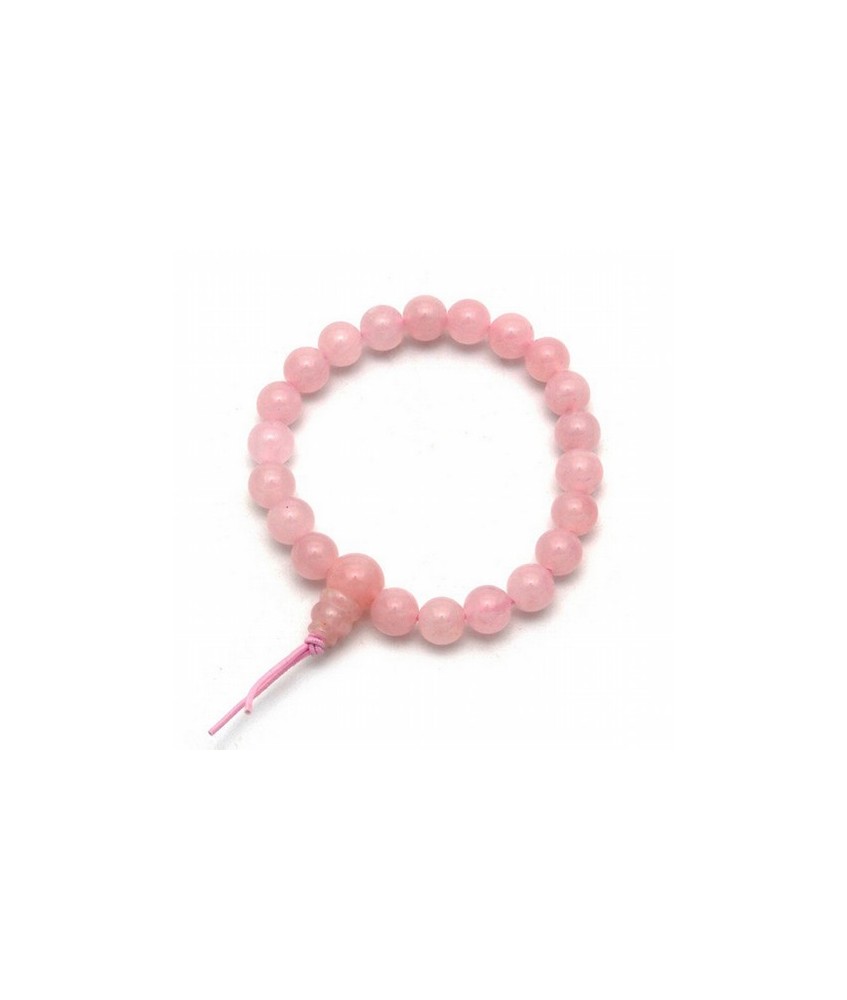Pulsera de cuarzo rosa en bolas de 8mm.
Presentada con cartón con el  nombre del mineral y su propiedad.