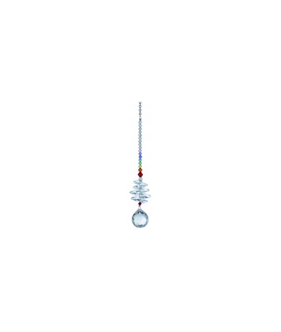 Medidas: 19 Cm.
Cristal austriaco, altura de los cristales 12,5cm, Esfera 2 cm. dimeatro y cadena de metal