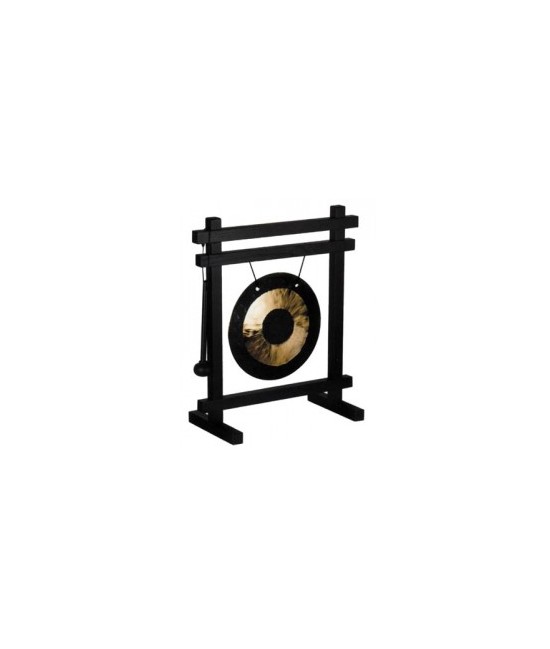 30 x 25 x 5 cm, Ø gong 15 cm, latón y madera de fresno de color negro, baqueta incluida