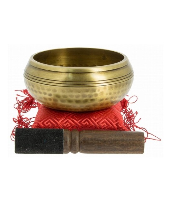 Cuenco tibetano 5 Budas 10 cm
Made in: 
Nepal
Características técnicas: 
Con mazo y cojín brocado