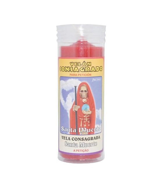 VELON CONSAGRADO Santa Muerte (Rojo) 14 x 5.5 cm (Incluye Ritual)
