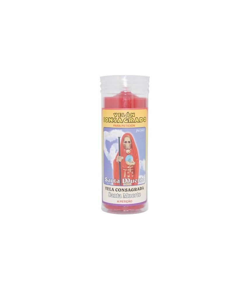 VELON CONSAGRADO Santa Muerte (Rojo) 14 x 5.5 cm (Incluye Ritual)